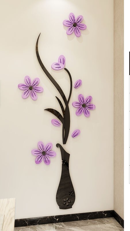 Vaas Ploom Kristall Akrüül 3D Kolmemõõtmelised Seinakleebised Sisetoa Veranda Magamistoa Elutoa Kodukaunistuse kleebiste maalimine