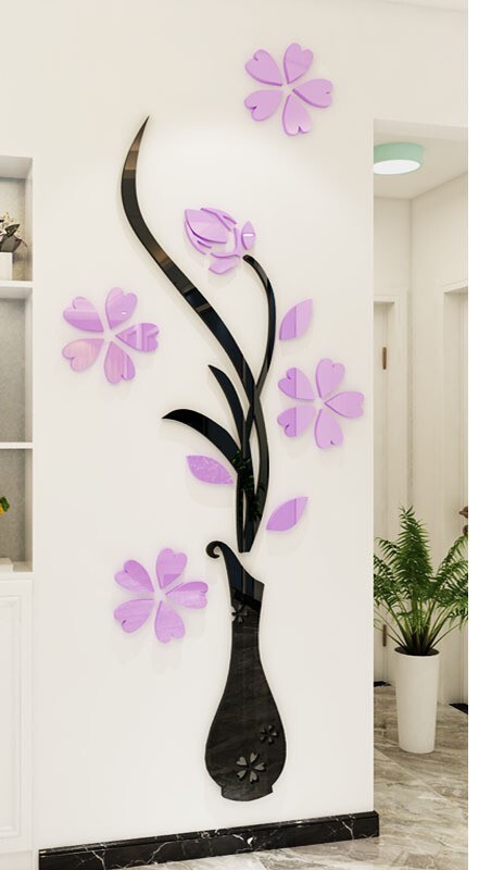 Vaas Ploom Kristall Akrüül 3D Kolmemõõtmelised Seinakleebised Sisetoa Veranda Magamistoa Elutoa Kodukaunistuse kleebiste maalimine