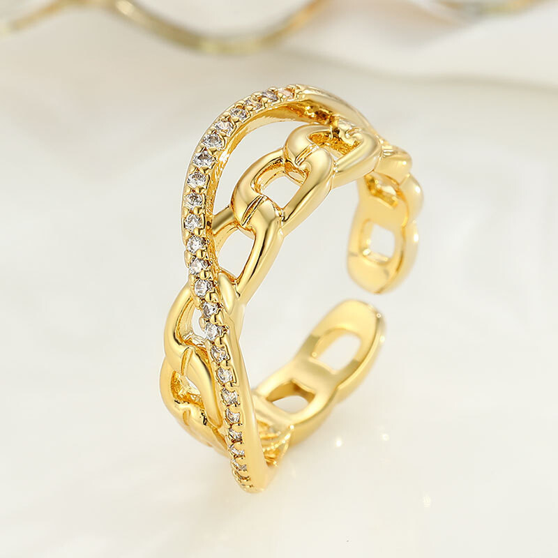 Populiarus tarpvalstybinis internetinis įžymybių retro grandinės kryžminis dizainas mados mikro inkrustuotas cirkonis atviras rodomojo piršto žiedas papuošalų pristatymas