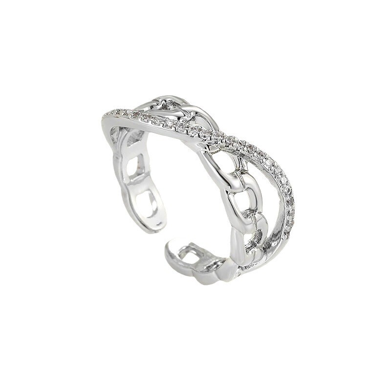 Populiarus tarpvalstybinis internetinis įžymybių retro grandinės kryžminis dizainas mados mikro inkrustuotas cirkonis atviras rodomojo piršto žiedas papuošalų pristatymas