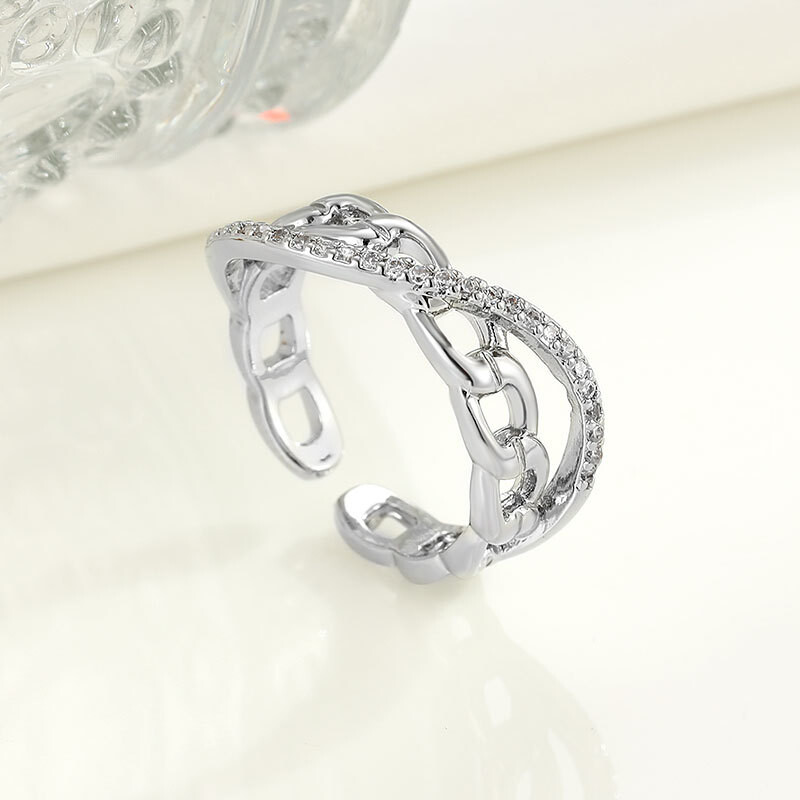 Populiarus tarpvalstybinis internetinis įžymybių retro grandinės kryžminis dizainas mados mikro inkrustuotas cirkonis atviras rodomojo piršto žiedas papuošalų pristatymas