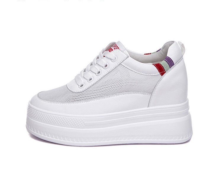 2025 нови дамски обувки с дебела подметка на платформа, повишаващи височината, мрежести бели обувки, ежедневни спортни обувки, дамски обувки