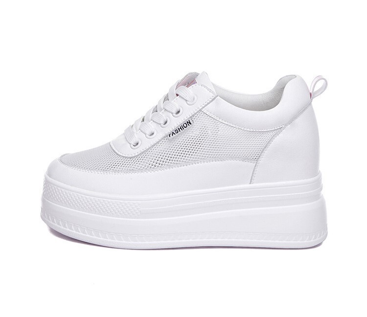 2025 нови дамски обувки с дебела подметка на платформа, повишаващи височината, мрежести бели обувки, ежедневни спортни обувки, дамски обувки