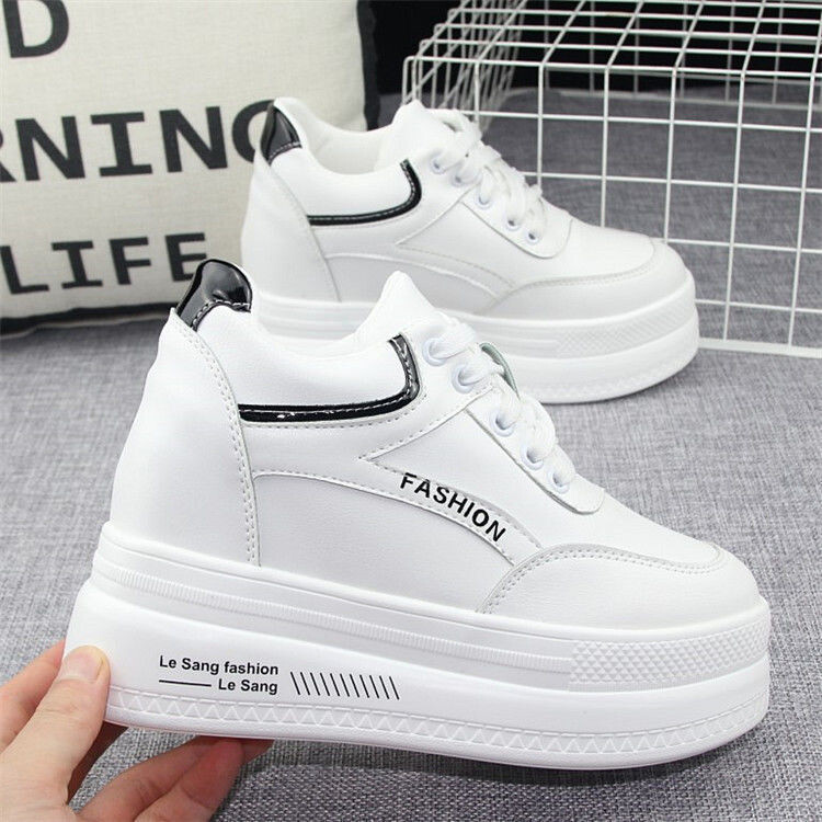 Увеличаващи вътрешните бели обувки за жени 2024 г. Универсални стилни, тънки пролетни дебели подметки, 10 СМ платформа, спортни ежедневни обувки, единични обувки