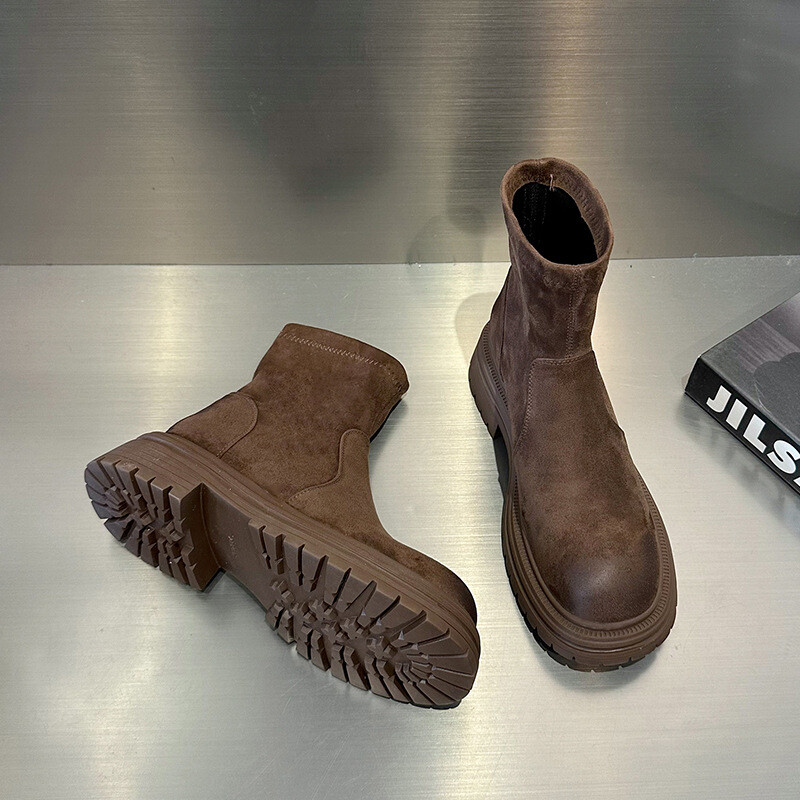 Модни къси ботуши , есен и зима, нови мартин ботуши, модерни универсални мрежести червени инс тренд еластични тънки ботуши