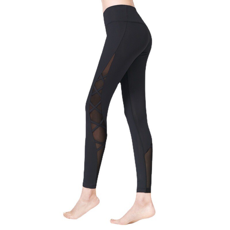 Професионални йога панталони за жени за носене като връхни дрехи, висока талия, повдигащи бедрата и отслабващи панталони с девет точки, голи стегнати мрежести йога еластични панталони за фитнес