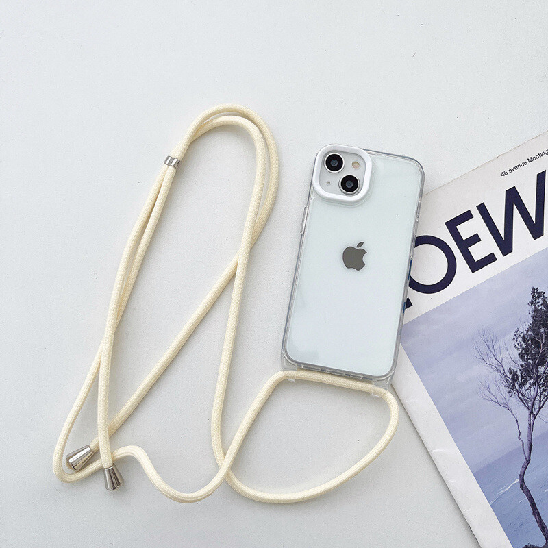 Comerț electronic transfrontalier potrivit pentru iPhone 15 geanta de umăr pentru fete 12pro carcasă transparentă 14 husă pentru telefon mobil cu frânghie în patru colțuri