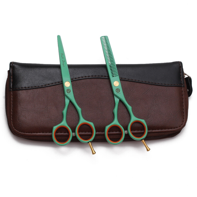 Пурпурен дракон зелени фризьорски ножици плоски ножици ножици за зъби професионални ножици за подстригване 5,5 инча рисувана симетрична дръжка ножици за изтъняване ножици за бретон