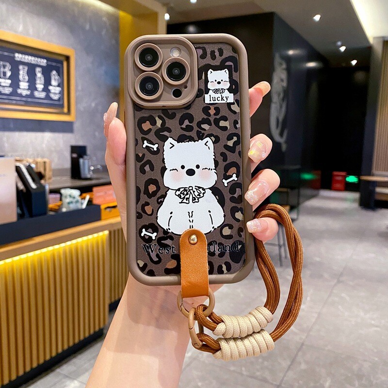 Японски и корейски карикатурен стил, подходящ за калъф за мобилен телефон Samsung A16, персонално кученце с леопардов принт S25ultra, есен и зима, нов анти-есен