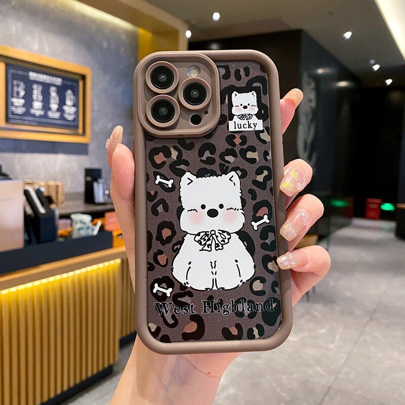 Японски и корейски карикатурен стил, подходящ за калъф за мобилен телефон Samsung A16, персонално кученце с леопардов принт S25ultra, есен и зима, нов анти-есен