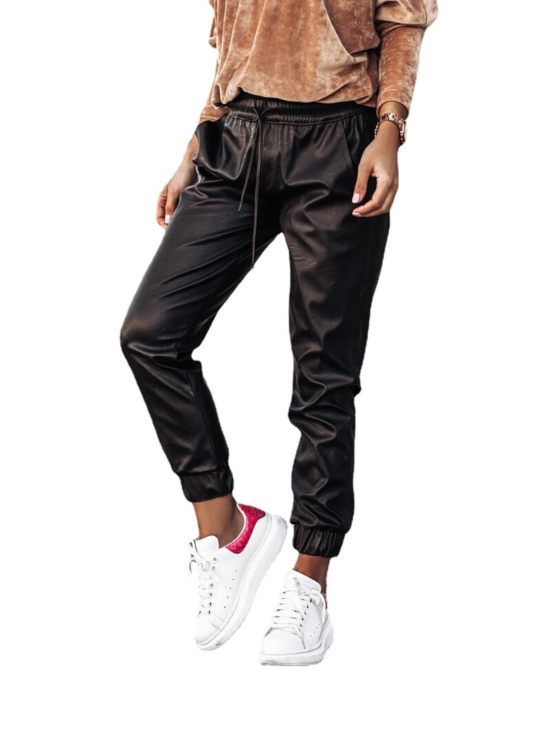 ebay външна търговия 2022 г. плътен цвят шнур на талията тънки панталони  кожени панталони дамско облекло желание