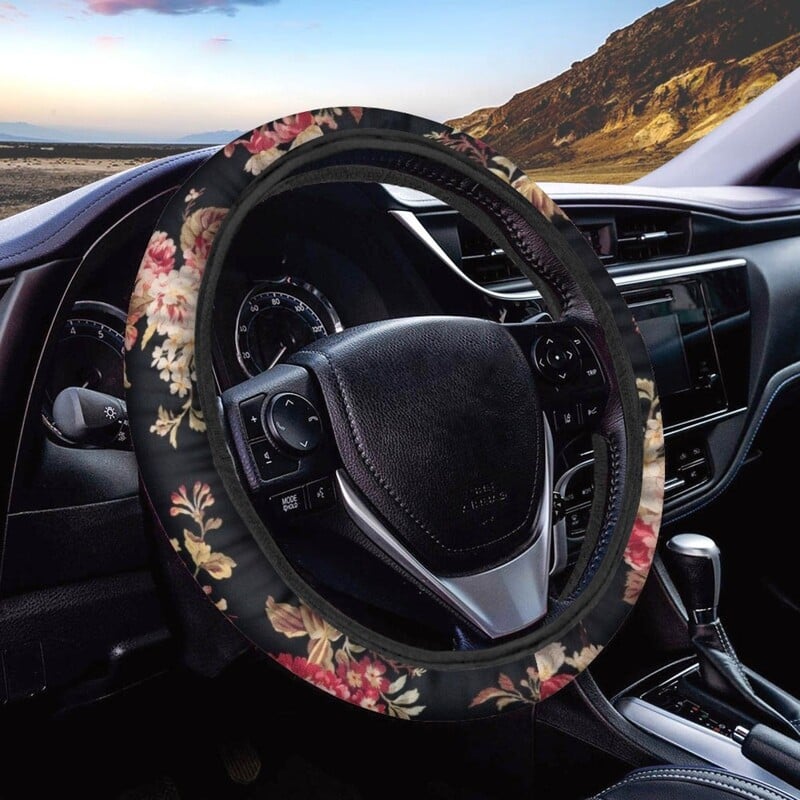 Автомобилен декоративен волан с щампа на синьо цвете с решетка на независима станция Универсален волан за четири сезона по поръчка