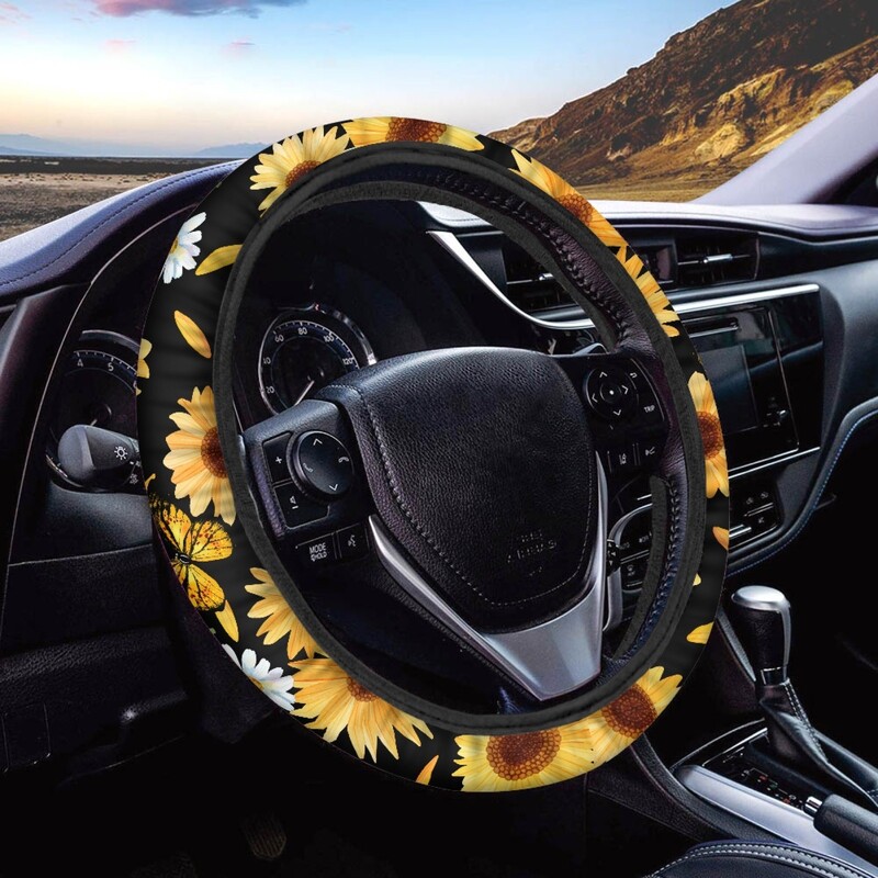 Автомобилен декоративен волан с щампа на синьо цвете с решетка на независима станция Универсален волан за четири сезона по поръчка