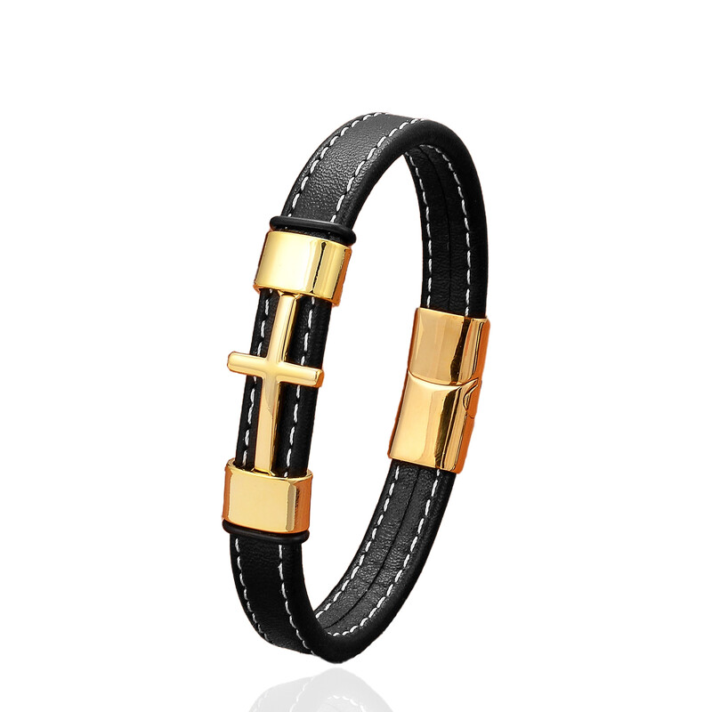 Трансгранична персонализирана мъжка пънк кръстосана кожена гривна с въже многослойна плетена кожена гривна от неръждаема стомана, магнитна катарама, аксесоари