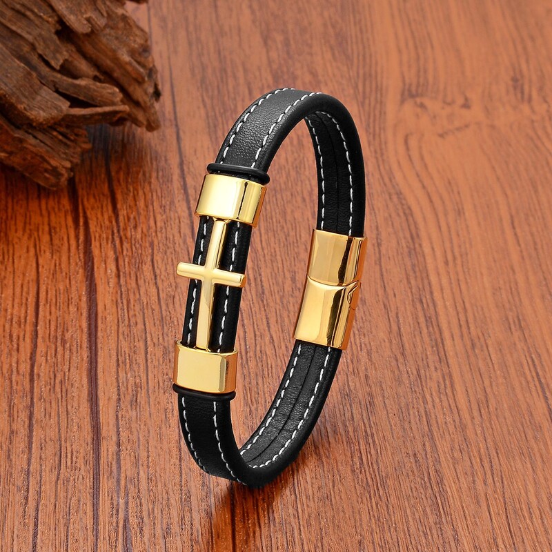 Трансгранична персонализирана мъжка пънк кръстосана кожена гривна с въже многослойна плетена кожена гривна от неръждаема стомана, магнитна катарама, аксесоари