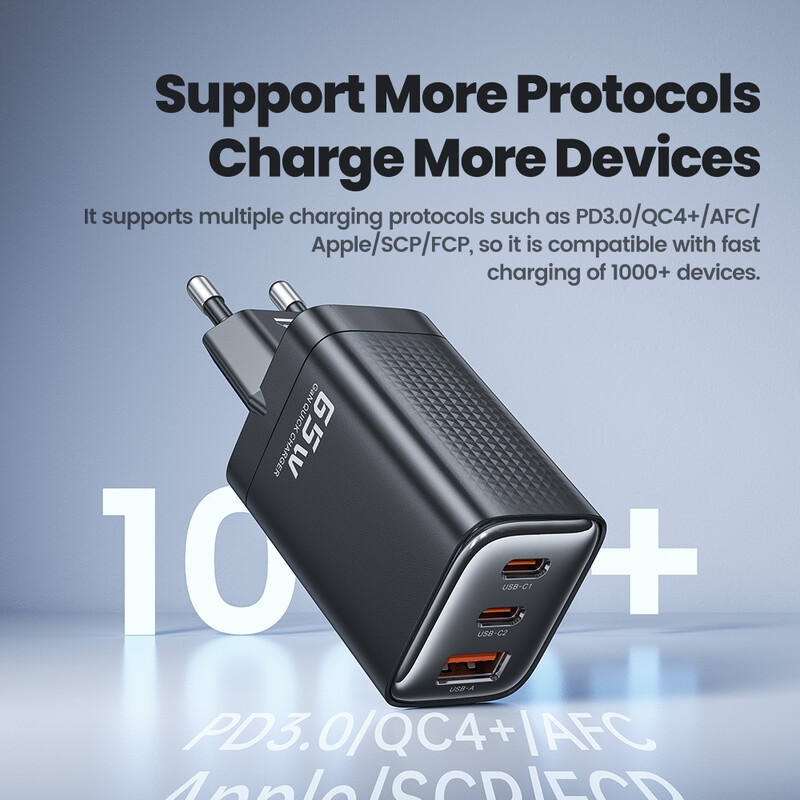 Toocki трипортово супер бързо зареждане 65W зарядно устройство от галиев нитрид, подходящо за зареждане на мобилен телефон Huawei Apple 15 таблет