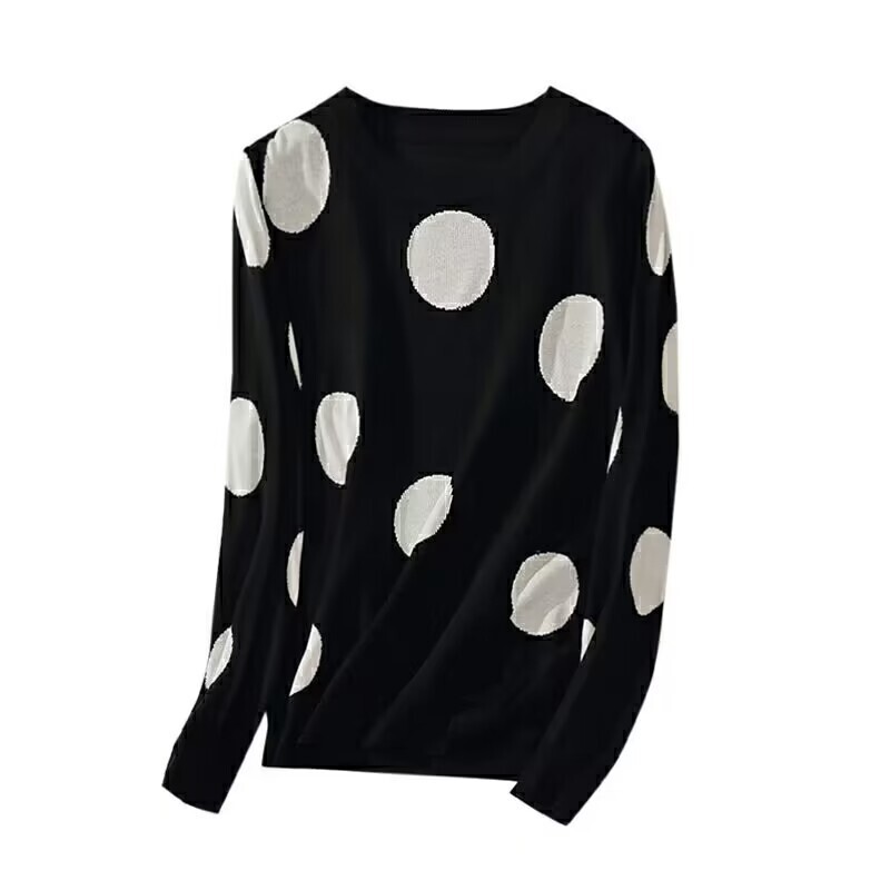 20225 есен нов стил стилен намаляващ възрастта на точки удобен плетен пуловер горен пуловер дамско горно облекло тънка риза