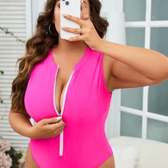 Лято 2024 Нов гащеризон с цип Секси голям бански Дамски моден тесен бански без ръкави от една част