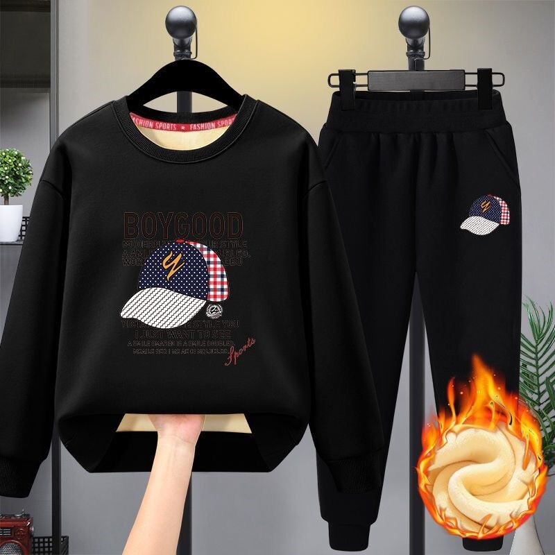 Stori vaikiški rūbai berniukams plius storas plius dydis 2021 naujas didelis ir vidutinis vaikiškas plius aksominis megztinis 10-15 metų 12 metų storas kostiumas 7