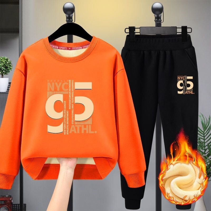 Stori vaikiški rūbai berniukams plius storas plius dydis 2021 naujas didelis ir vidutinis vaikiškas plius aksominis megztinis 10-15 metų 12 metų storas kostiumas 7