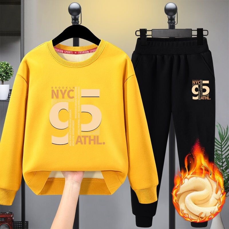 Stori vaikiški rūbai berniukams plius storas plius dydis 2021 naujas didelis ir vidutinis vaikiškas plius aksominis megztinis 10-15 metų 12 metų storas kostiumas 7