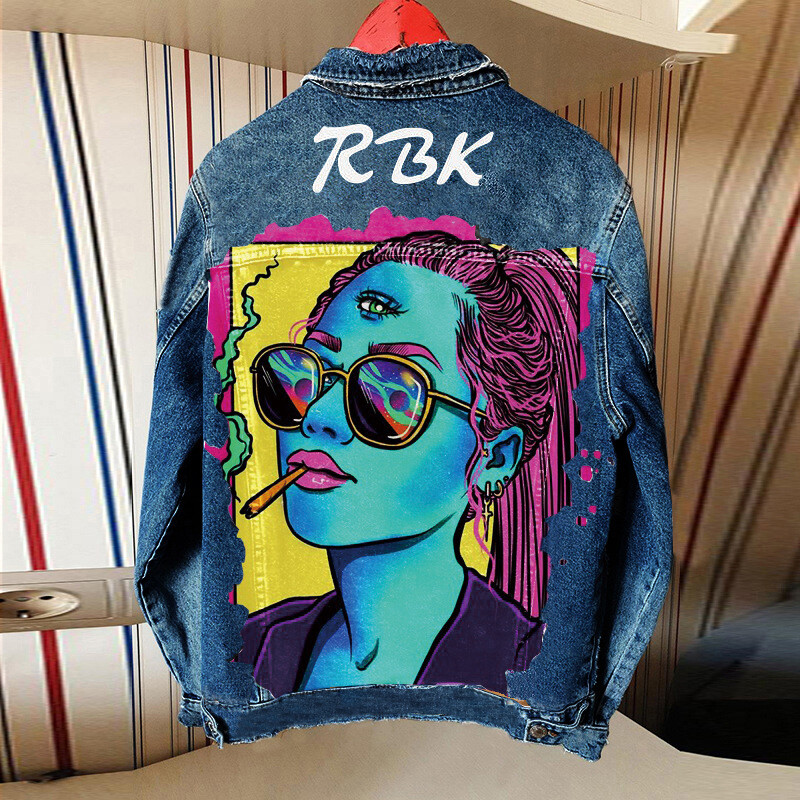 Model de fete cu ochi magici, ocazional european și american, jachete tinere din denim cu mânecă lungă Jachetă pentru femei cu revere 1467