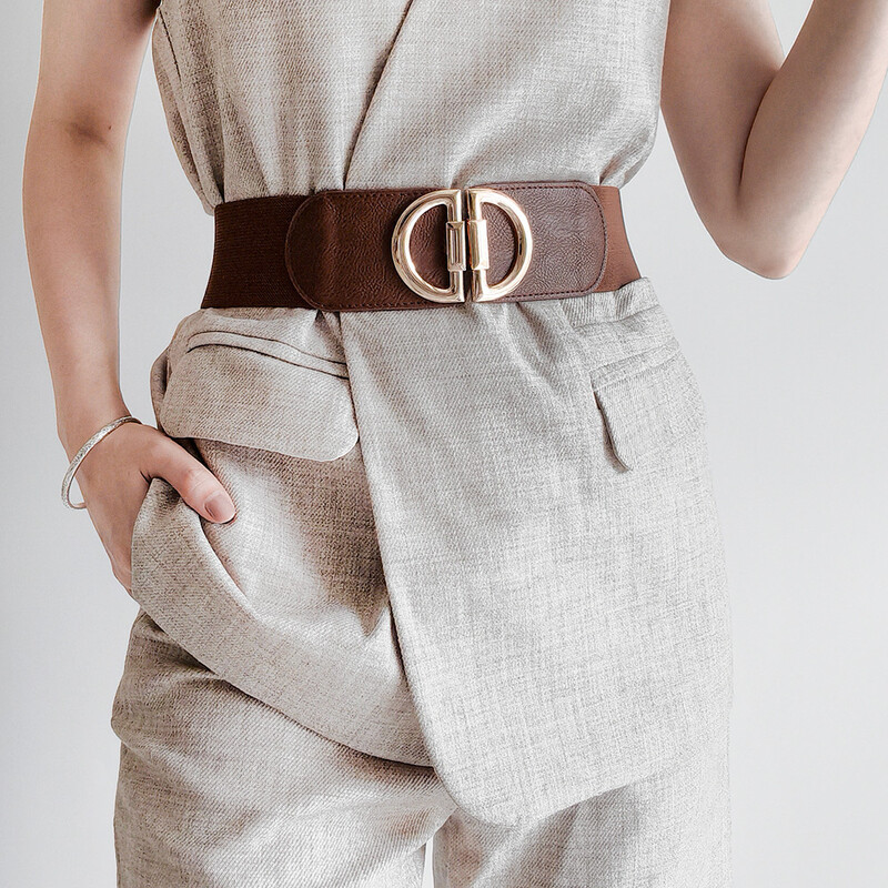 Европейска и американска мода семпла дамска декоративна еластична стегната широка колан висок клас универсална декоративна пола яке 2023