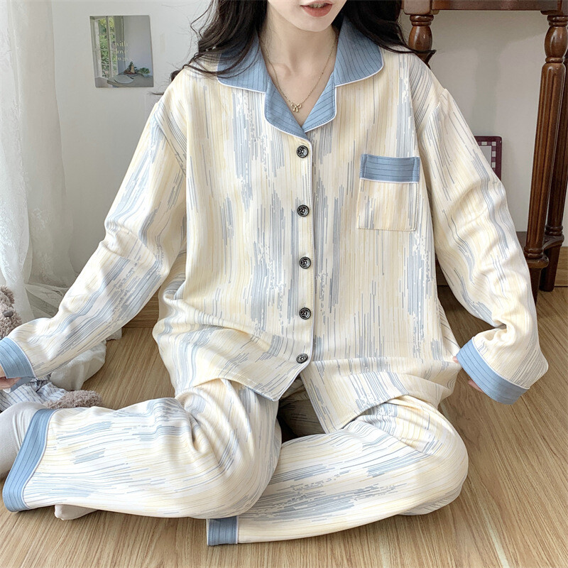 Изключително голям размер 300 catties fat mm пижама с дълги ръкави дамска есенна и зимна жилетка домашни дрехи костюм от две части може да се носи навън