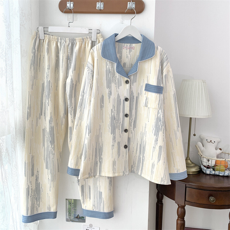 Изключително голям размер 300 catties fat mm пижама с дълги ръкави дамска есенна и зимна жилетка домашни дрехи костюм от две части може да се носи навън