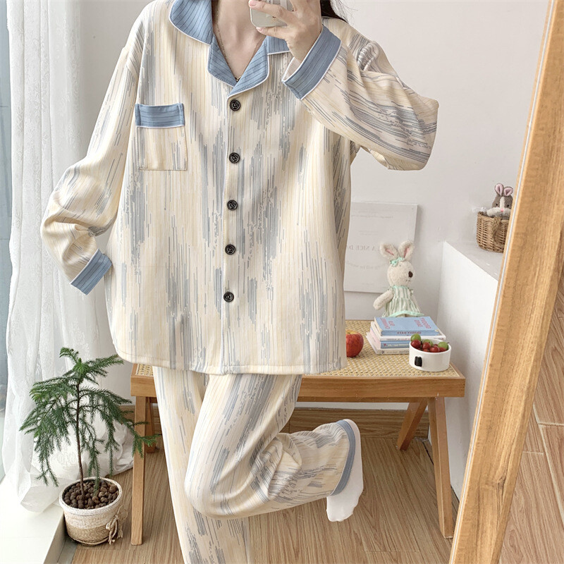 Изключително голям размер 300 catties fat mm пижама с дълги ръкави дамска есенна и зимна жилетка домашни дрехи костюм от две части може да се носи навън