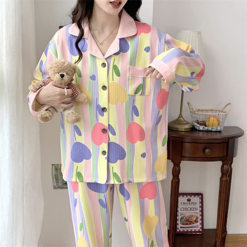 Изключително голям размер 300 catties fat mm пижама с дълги ръкави дамска есенна и зимна жилетка домашни дрехи костюм от две части може да се носи навън