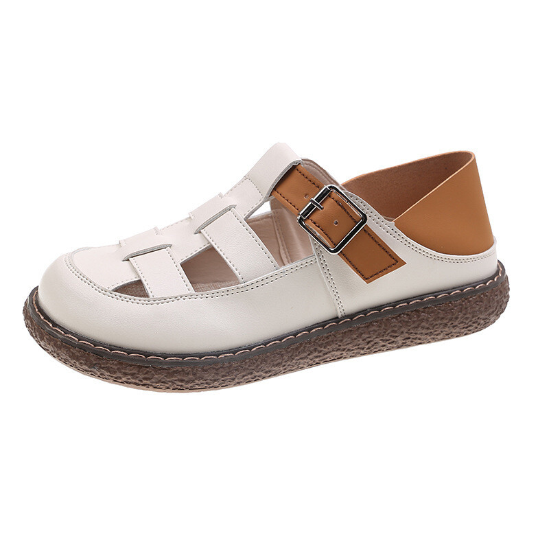 Пролет 2022 г. Нови римски сандали Дамски обувки с дебело дъно Ежедневни дамски обувки Baotou Hollow One-Work Buckle Единични обувки