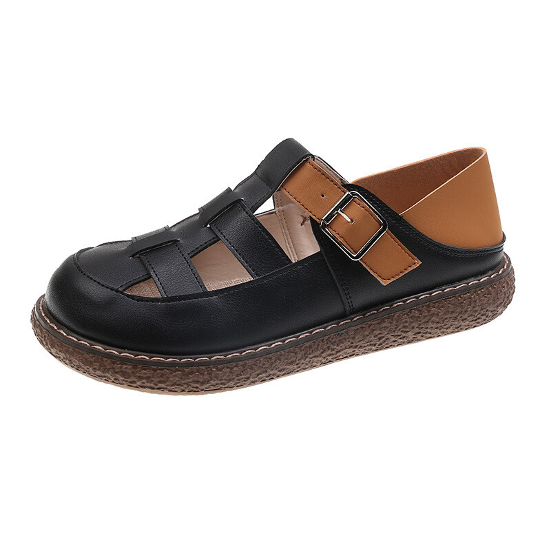 Пролет 2022 г. Нови римски сандали Дамски обувки с дебело дъно Ежедневни дамски обувки Baotou Hollow One-Work Buckle Единични обувки