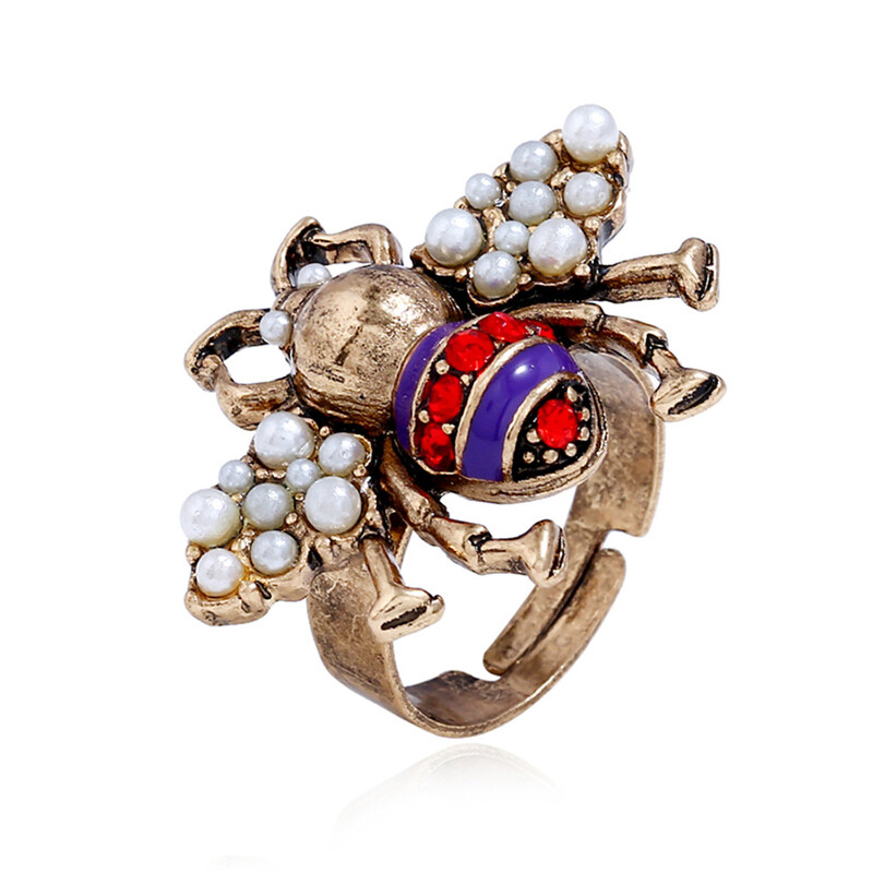 Διασυνοριακό Ευρωπαϊκό και Αμερικάνικο ρυθμιζόμενο δαχτυλίδι με μαργαριτάρι μέλισσας γυναικεία σκουλαρίκια με χρυσό σμάλτο σταγόνας πετρελαίου χρυσό δαχτυλίδι σκουλαρίκια εργοστασιακές απευθείας πωλήσεις