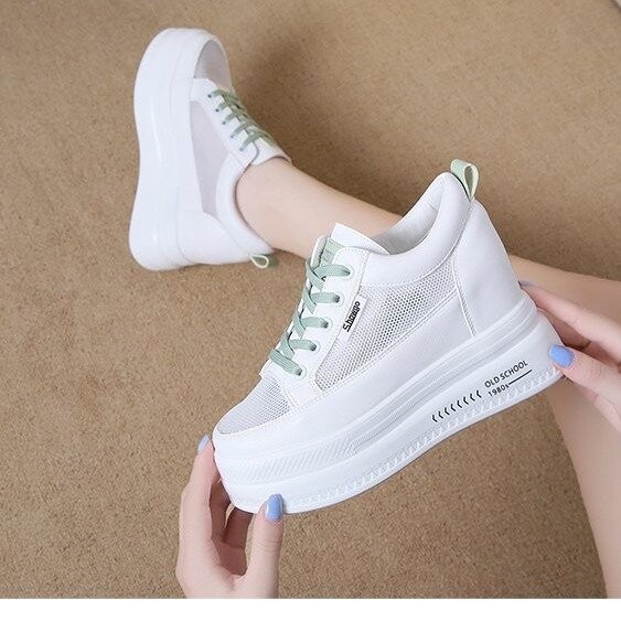  Мрежести дишащи вътрешни дамски обувки, увеличаващи височината, лято 2024, нови универсални мрежести обувки, дамска торта с платформа, татко с дебела подметка