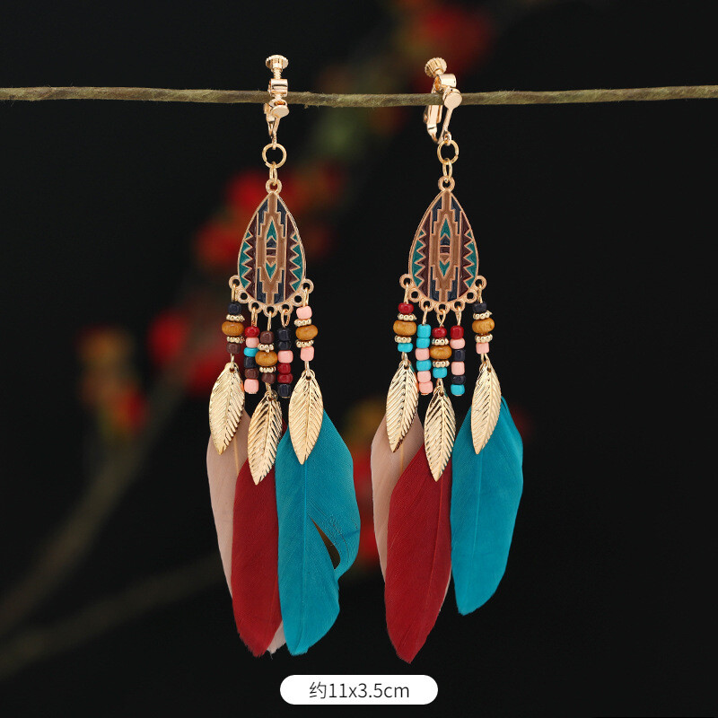 Спирални безболезнени щипки за уши за жени, етнически ретро обеци с дълги пискюли, бохемски обеци, обеци без пиърсинг