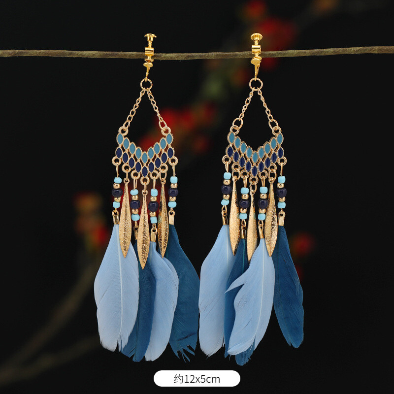 Спирални безболезнени щипки за уши за жени, етнически ретро обеци с дълги пискюли, бохемски обеци, обеци без пиърсинг