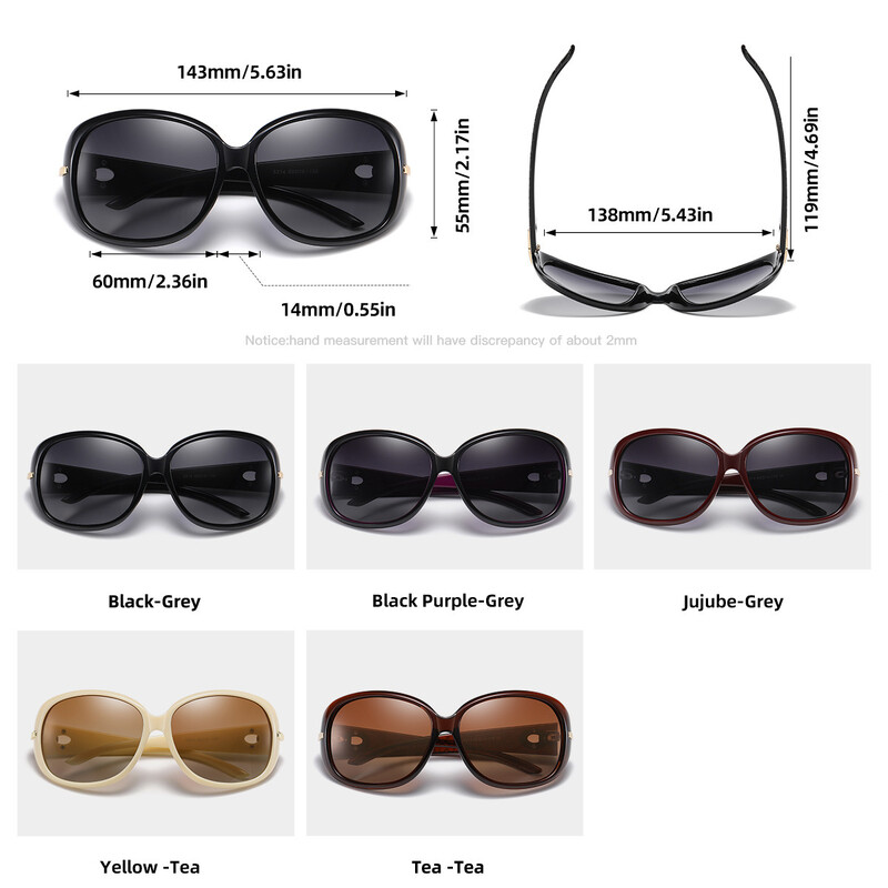 New Fashion Big Frame Carod Ochelari de soare polarizați pentru femei Nuanță de ochelari de soare cu diamante în două tonuri