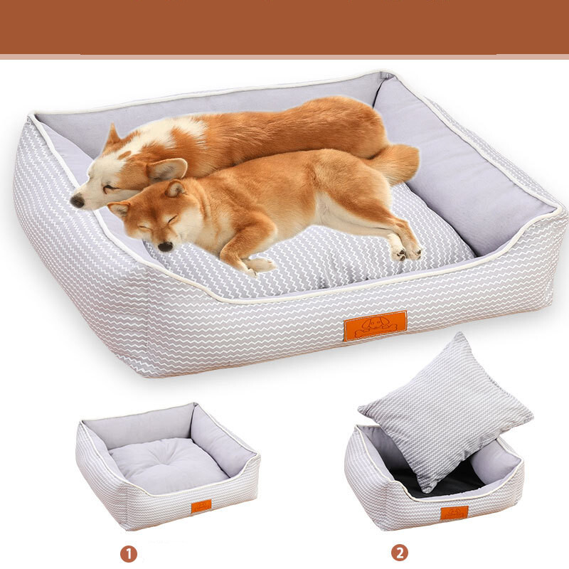 Универсално памучно и ленено легло за домашни любимци за всички сезони Квадратно кучешко легло с горещи разпродажби. Подвижно и перещо се дишащо спално легло за котки, неплъзгащо се
