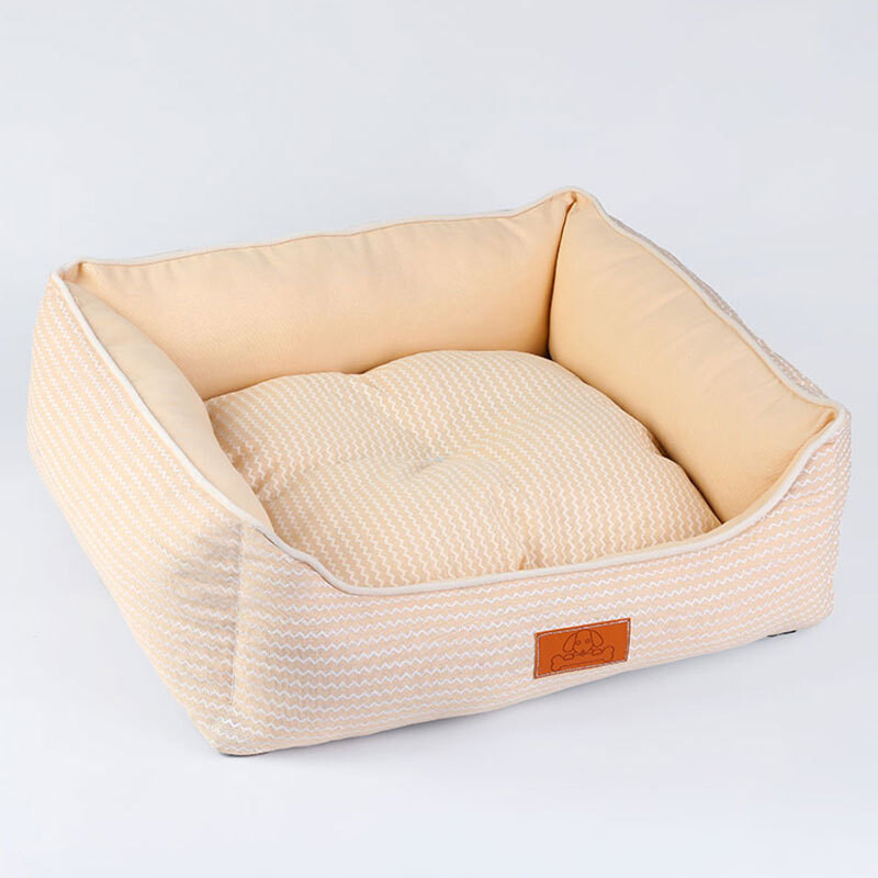 Универсално памучно и ленено легло за домашни любимци за всички сезони Квадратно кучешко легло с горещи разпродажби. Подвижно и перещо се дишащо спално легло за котки, неплъзгащо се