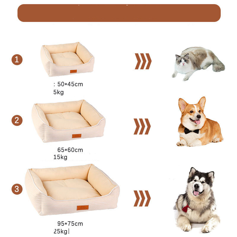 Универсално памучно и ленено легло за домашни любимци за всички сезони Квадратно кучешко легло с горещи разпродажби. Подвижно и перещо се дишащо спално легло за котки, неплъзгащо се