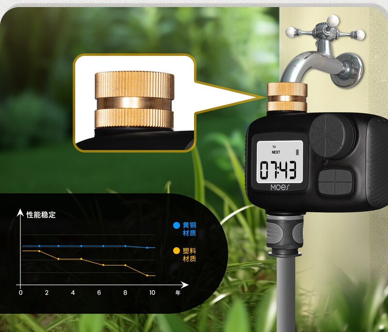 Žalvarinis vandens įleidimo angos 1 krypčių vandens vožtuvo laikmatis IP55 vandeniui atsparus rankenėlės mygtukas LCD ekranas vandens vožtuvas drėkinimui
