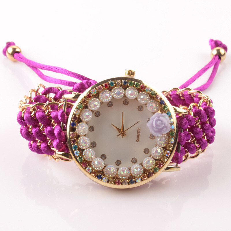 Етнически стил плетена сплав дамски часовник гривна часовник цветен диамантен часовник популярни бижута декорация подарък часовник