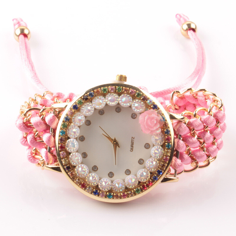 Етнически стил плетена сплав дамски часовник гривна часовник цветен диамантен часовник популярни бижута декорация подарък часовник