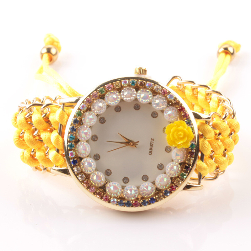 Етнически стил плетена сплав дамски часовник гривна часовник цветен диамантен часовник популярни бижута декорация подарък часовник