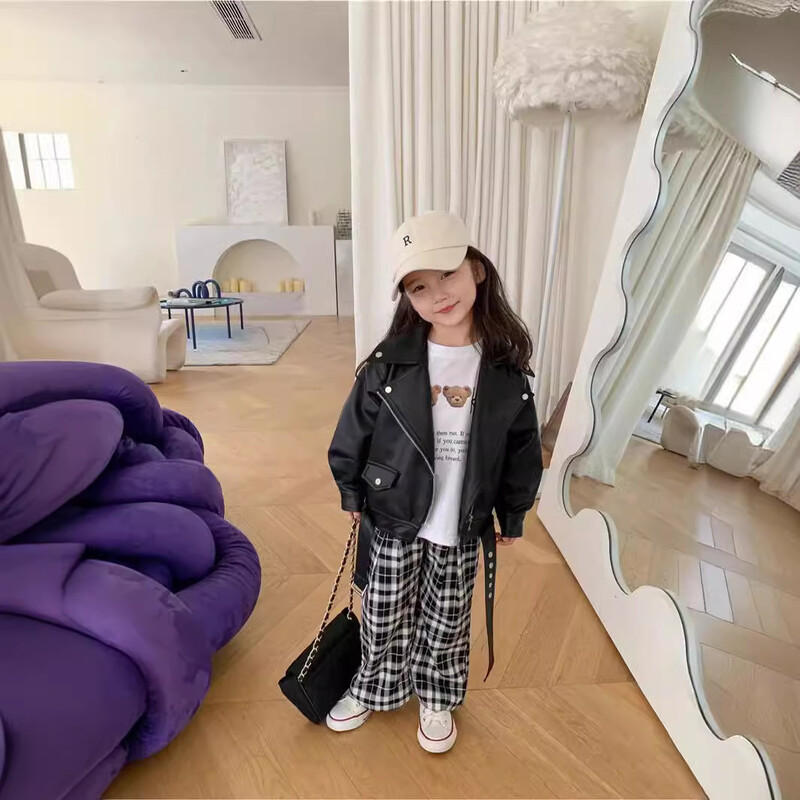 Very Fish 2025 laste jope, kevad ja sügis, uus poiste ja tüdrukute mootorratta lühike nahktagi pluss Velvet RQ315