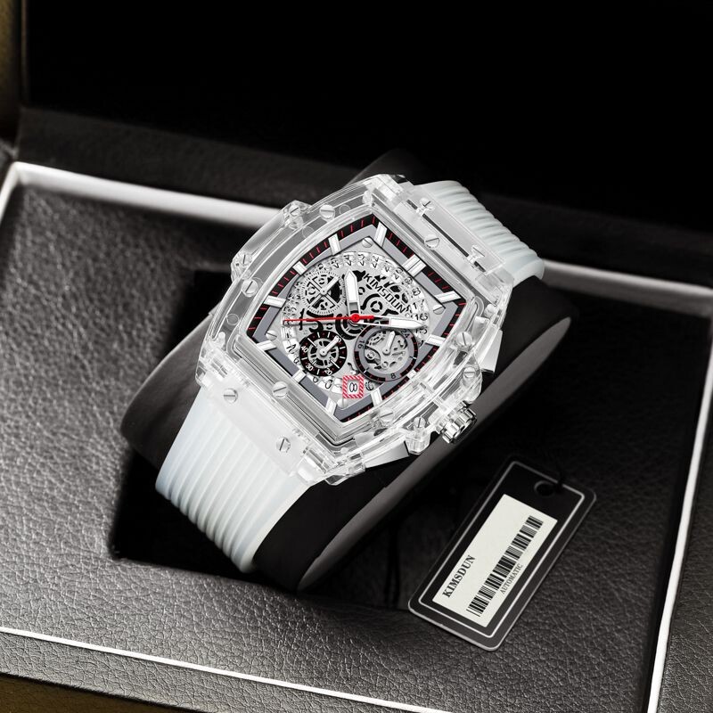 Нов многофункционален водоустойчив мъжки часовник с марка Jinshidun, прозрачни мъжки и дамски часовници във формата на варел, трансгранично предаване на живо, гореща разпродажба