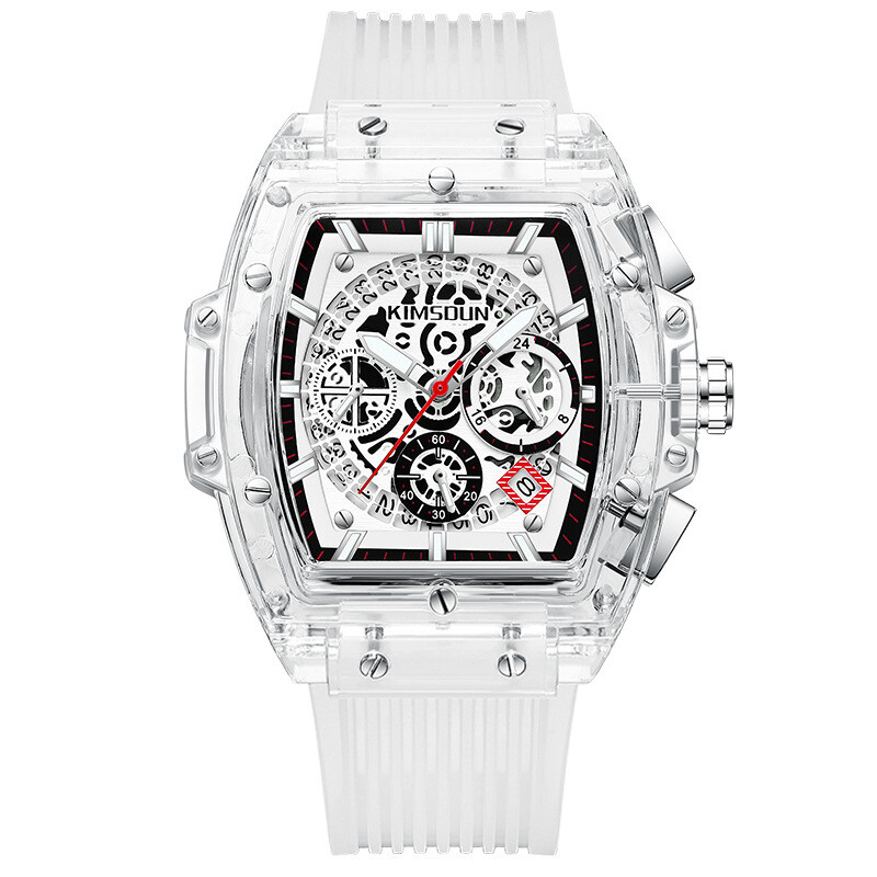 Нов многофункционален водоустойчив мъжки часовник с марка Jinshidun, прозрачни мъжки и дамски часовници във формата на варел, трансгранично предаване на живо, гореща разпродажба