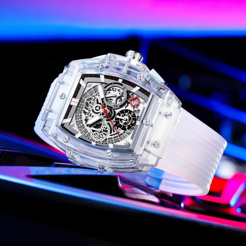 Нов многофункционален водоустойчив мъжки часовник с марка Jinshidun, прозрачни мъжки и дамски часовници във формата на варел, трансгранично предаване на живо, гореща разпродажба