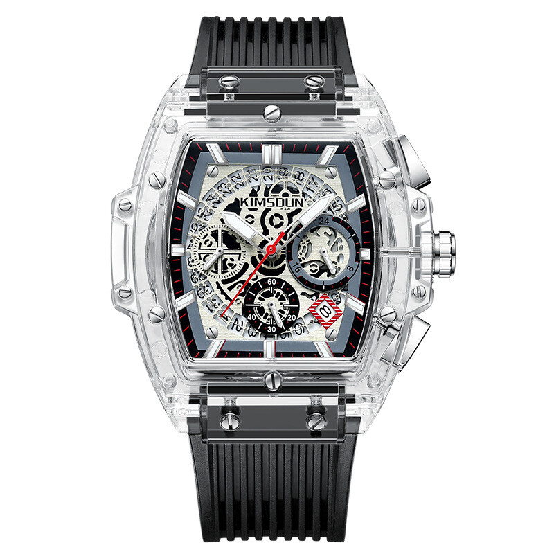 Нов многофункционален водоустойчив мъжки часовник с марка Jinshidun, прозрачни мъжки и дамски часовници във формата на варел, трансгранично предаване на живо, гореща разпродажба